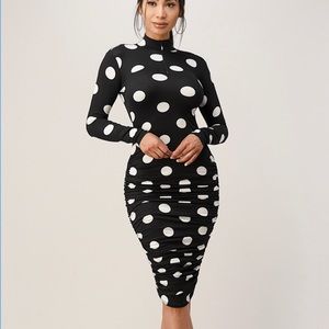 Black & White Polka Dot Ruched Dress